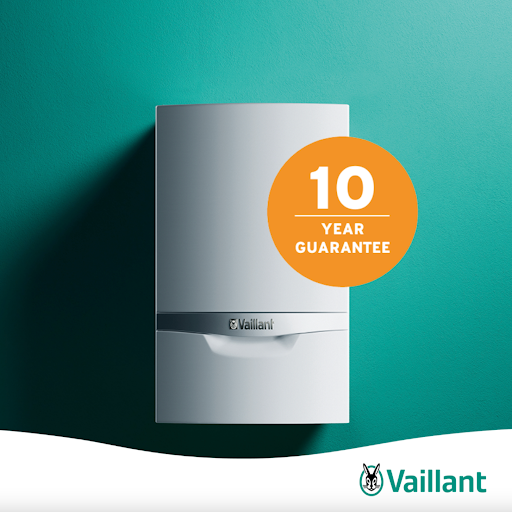 vaillant boiler with 10 year guarantee logo on it
